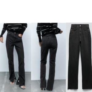 NEW Zara black high rise straight raw hem jeans
